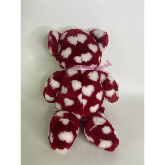 ABC Distributing Red White Hearts Bear Teddy Plush Stuffed Animal Toy with Bow - Picture 5 of 8